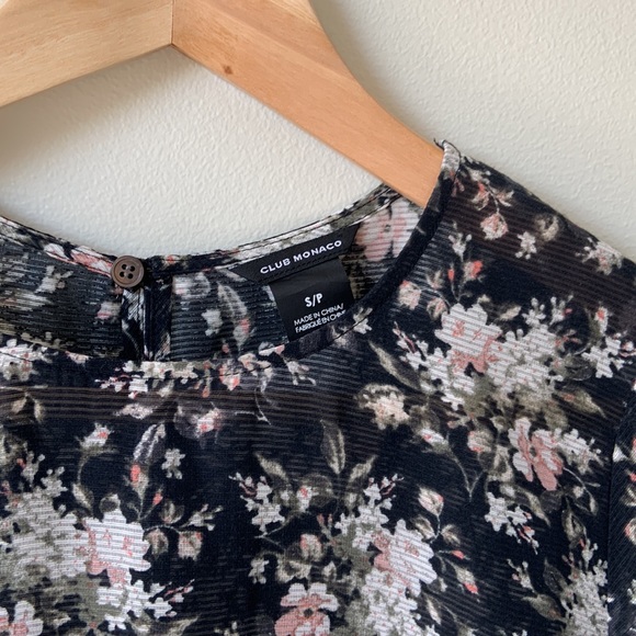 Club Monaco black/pink/white/green floral blouse (size S) - Picture 3 of 5